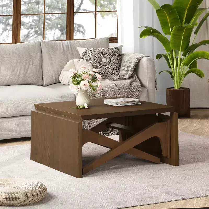 2-in-1-salontafel, uitschuifbare eettafel, tafel met verstelbare hoogte voor thuis en kantoor, ruimtebesparend - ModernLuxe
