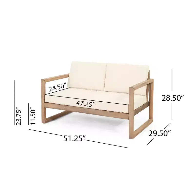 Gartenmöbel-Set aus Akazienholz, Outdoor-Sitzgruppe mit Couchtisch und weichen Polstern für Hinterhof, Veranda und Balkon, Beige – Merax