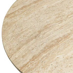 Ronde salontafel van fiberstone op sokkel, sculpturale bijzettafel voor binnen en buiten met antislipvoetjes