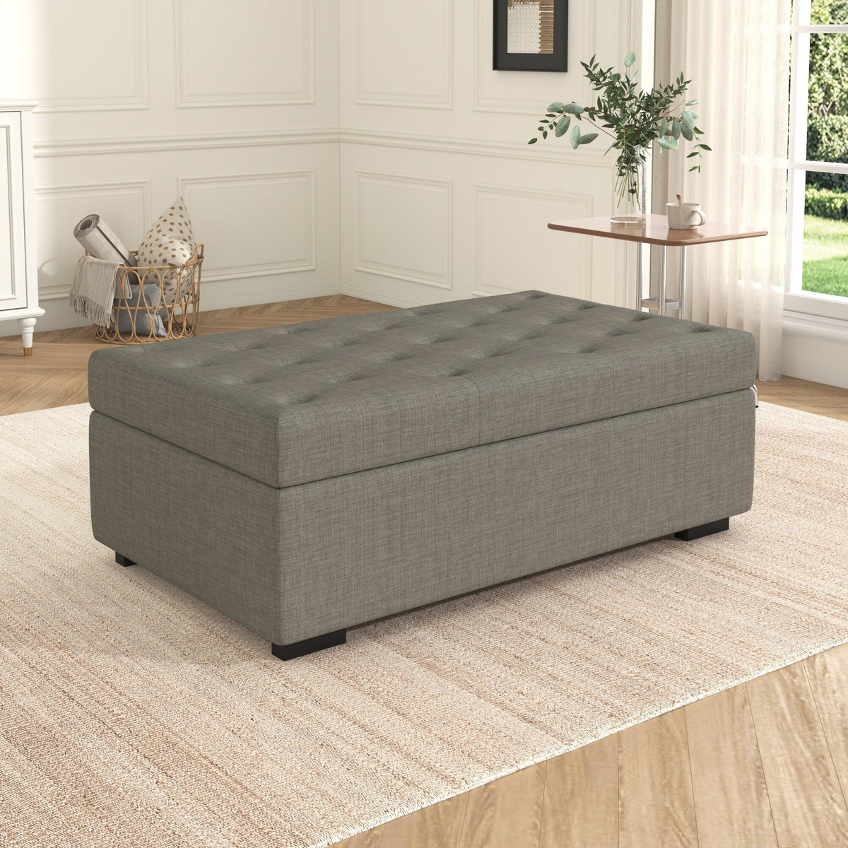 Klappbares Schlafsofa, 49,6-Zoll-Hocker mit klappbarem Schlafsofa, umwandelbarer Schlafhocker mit Memoryschaum-Matratze und getuftetem Design