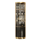 Vitrina de canto glamorosa com vidro brilhante e metal dourado, de formato arredondado
