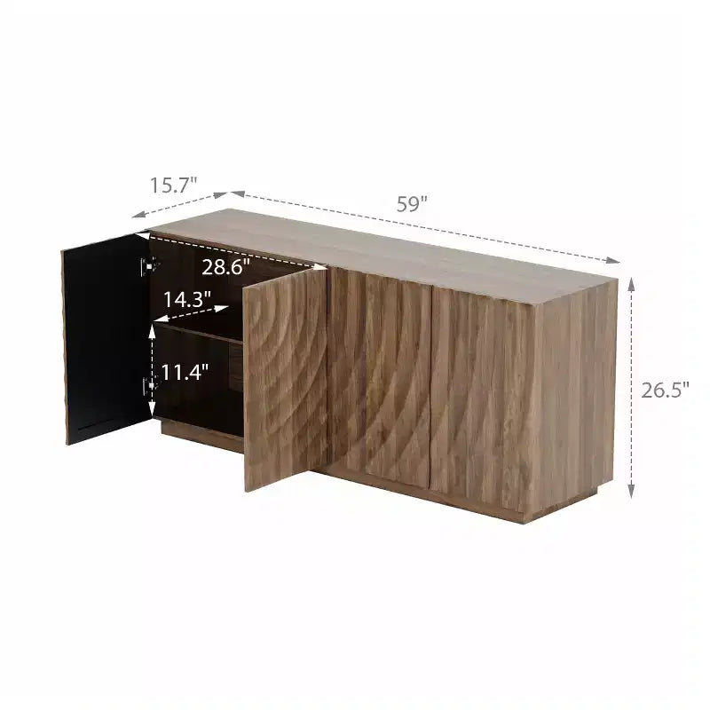 59 nowoczesna spiralna komoda, niska szafka bufetowa z artystycznym frontem do przedpokoju, szafka do przechowywania z drzwiami o fakturze 3D przypominającej fale