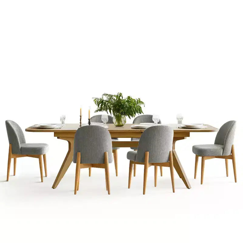 Ensemble de salle à manger de 7 pièces, table à tréteaux extensible de 78 à 96 po avec chaises rembourrées et pieds en bois massif – Panipeachy
