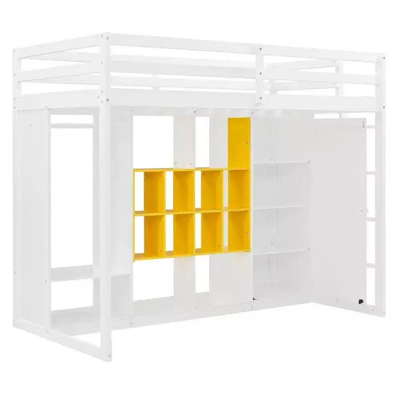Lit mezzanine pour enfants avec armoire et étagères, cadre de lit mezzanine en bois avec meuble de rangement pour enfants et adolescents