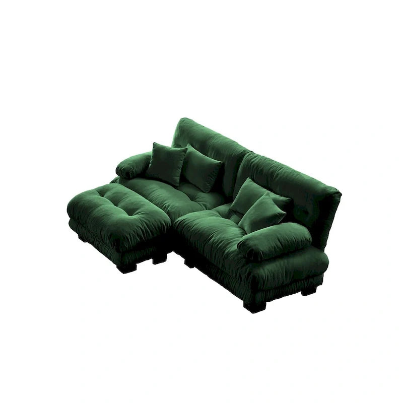 Sofá de dois lugares em forma de L, sofá modular em chenille com almofadas lombares