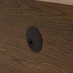 Minimalistický TV stolek se zásuvkami, masivní dřevěná mediální konzole s úložnými skříňkami, výklopnými dvířky, ořechovou dýhou, plně sestavený