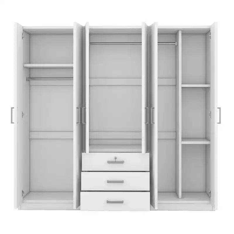 Roupeiro de madeira com 6 portas e gavetas para quarto