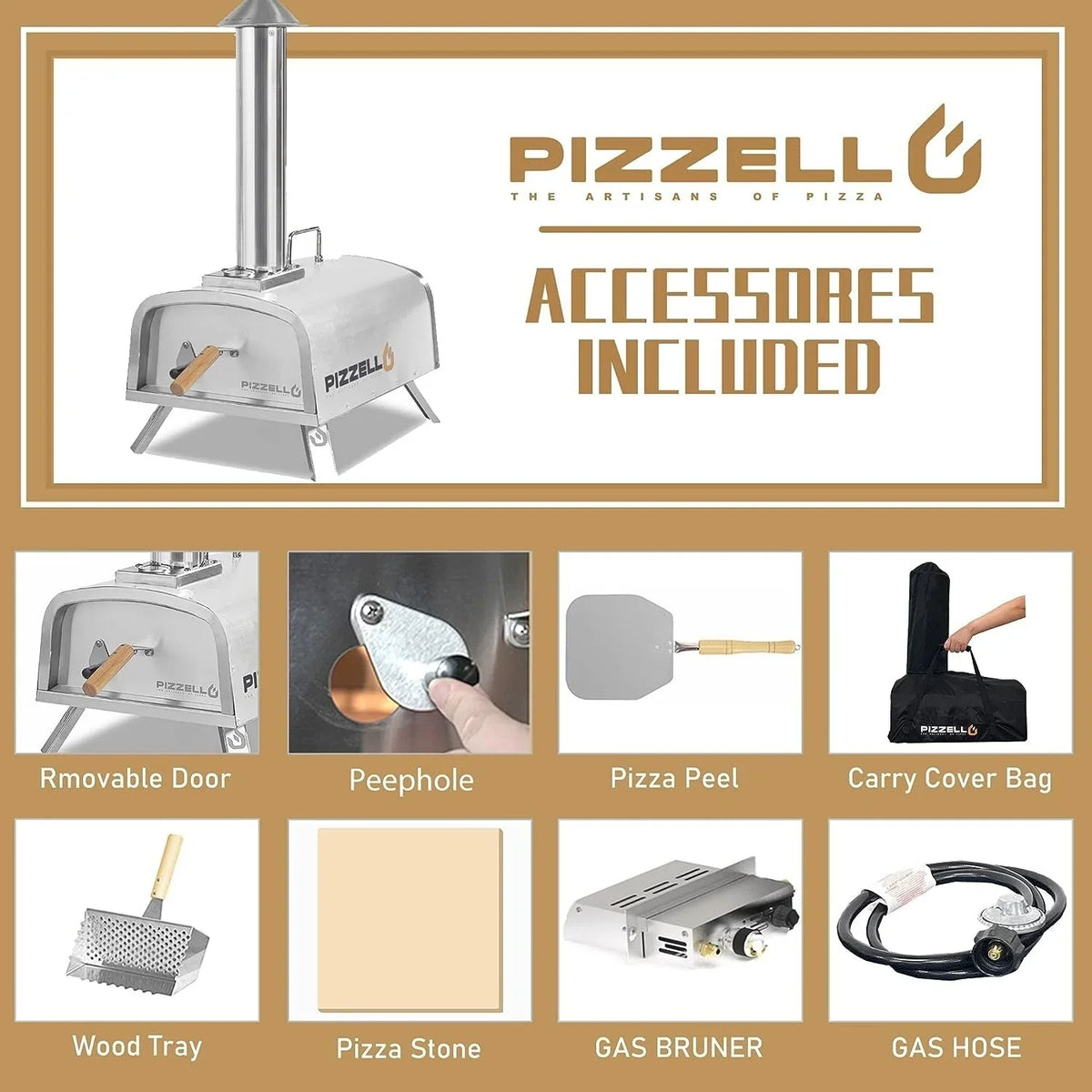 Multibrennstoff-Pizzaofen für den Außenbereich, Steinofen-Pizzaofen mit Gasbrenner und Holzfach – 12 Zoll