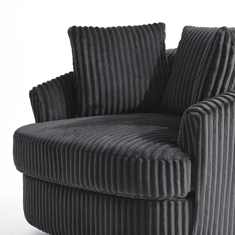 Fauteuil pivotant tonneau surdimensionné de 43 W en velours côtelé moelleux avec accoudoirs encastrés