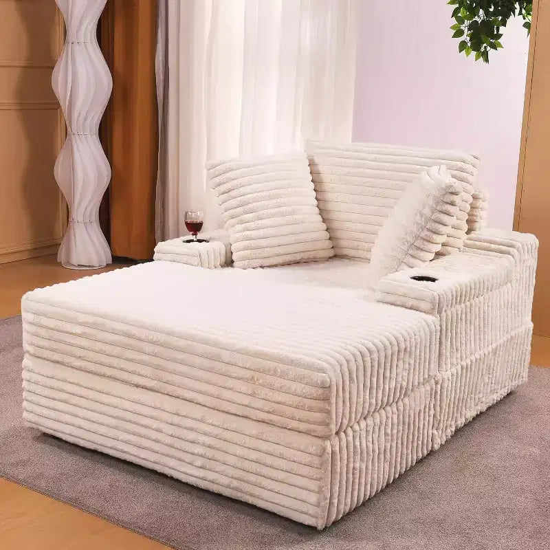 Übergroßer Indoor-Chaiselongue-Sessel mit Aufbewahrungshocker, gepolstertes Cord-Schlafsofa im Wolken-Design mit 3 Kissen, Einzel-Schlafsessel