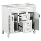 36-Zoll moderner Waschtischunterschrank mit Aufsatzwaschbecken und Spiegelschrank, 2 Türen und 2 Schubladen