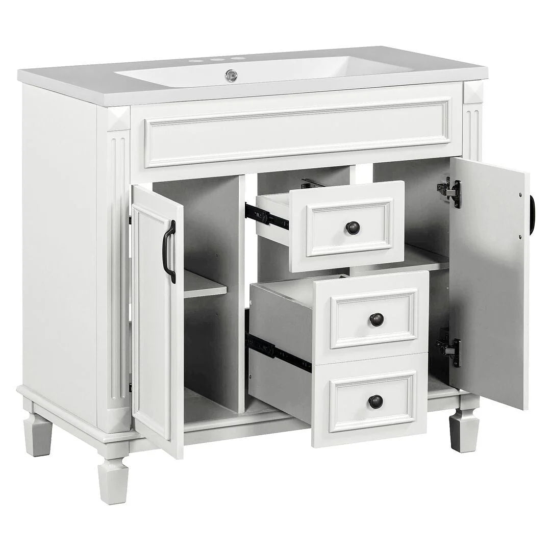 36-Zoll moderner Waschtischunterschrank mit Aufsatzwaschbecken und Spiegelschrank, 2 Türen und 2 Schubladen