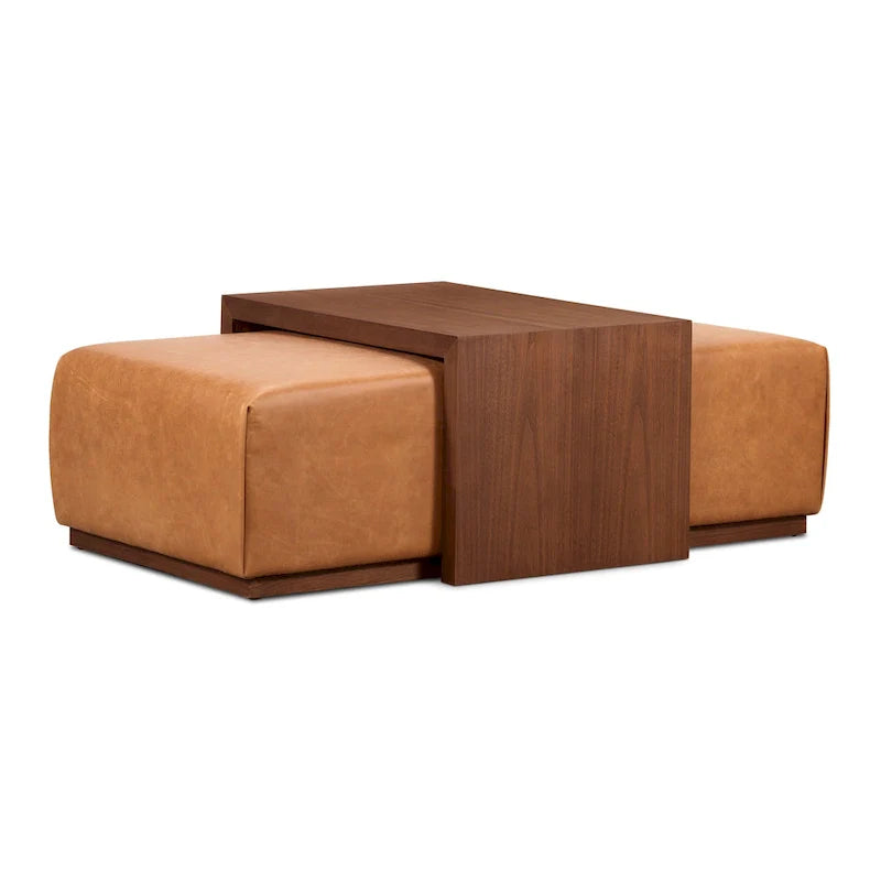 Poly & Bark Jarmo-Hocker mit verstellbarem Walnusstisch – echtes italienisches Vollnarbenleder