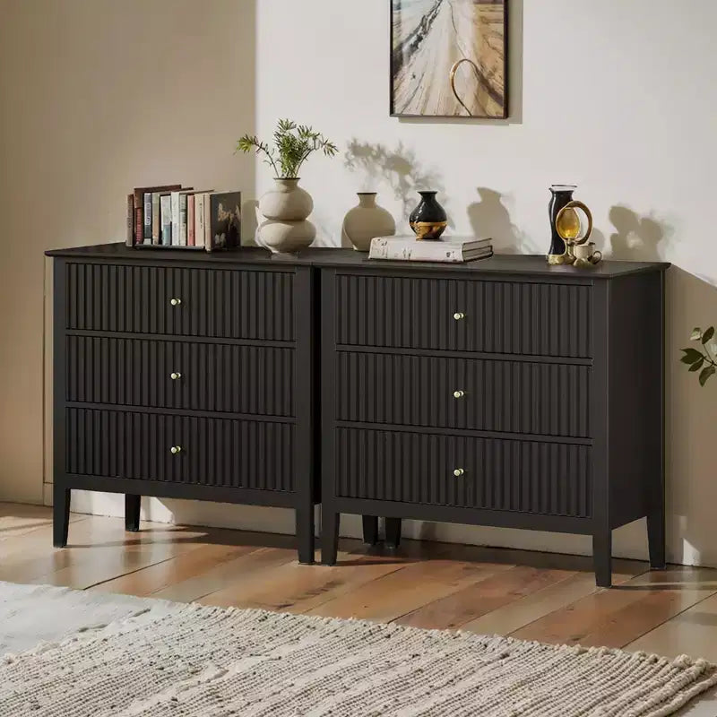 Comò Heynemo a 3 cassetti, comodino in legno verniciato alto 30 pollici con contenitore, ampia cassettiera moderna con guide a sfere