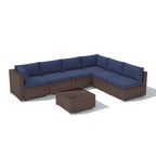 Ensemble de canapé modulaire d’extérieur rembourré en osier et acier, 7 pièces