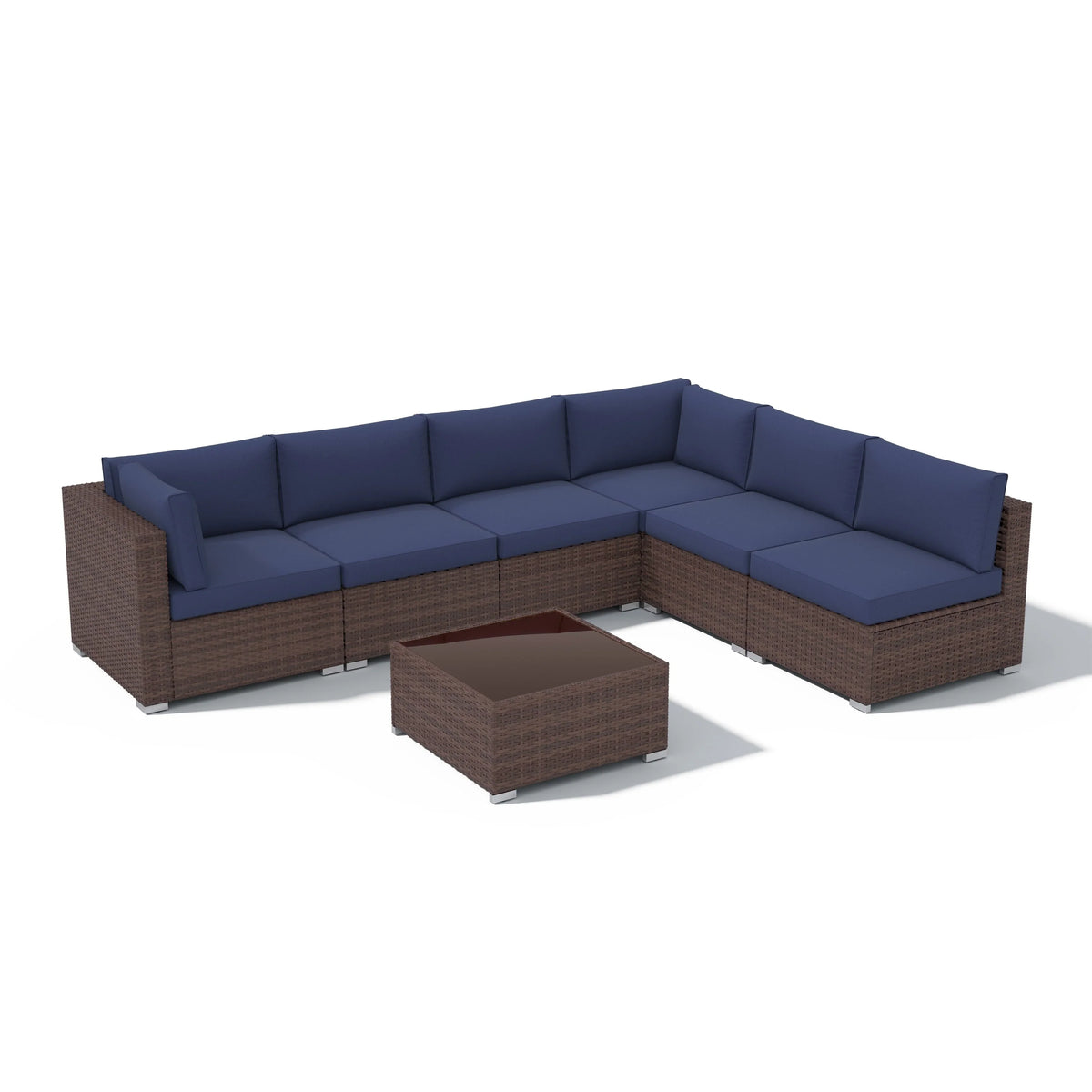 Ensemble de canapé modulaire d’extérieur rembourré en osier et acier, 7 pièces