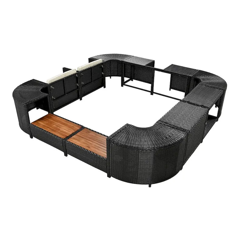 Spa-Umrandung, Spa-Gestell, viereckiges Outdoor-Lounge-Set aus Polyrattan
