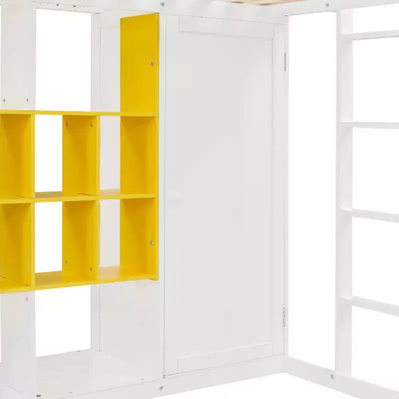 Lit mezzanine pour enfants avec armoire et étagères, cadre de lit mezzanine en bois avec meuble de rangement pour enfants et adolescents