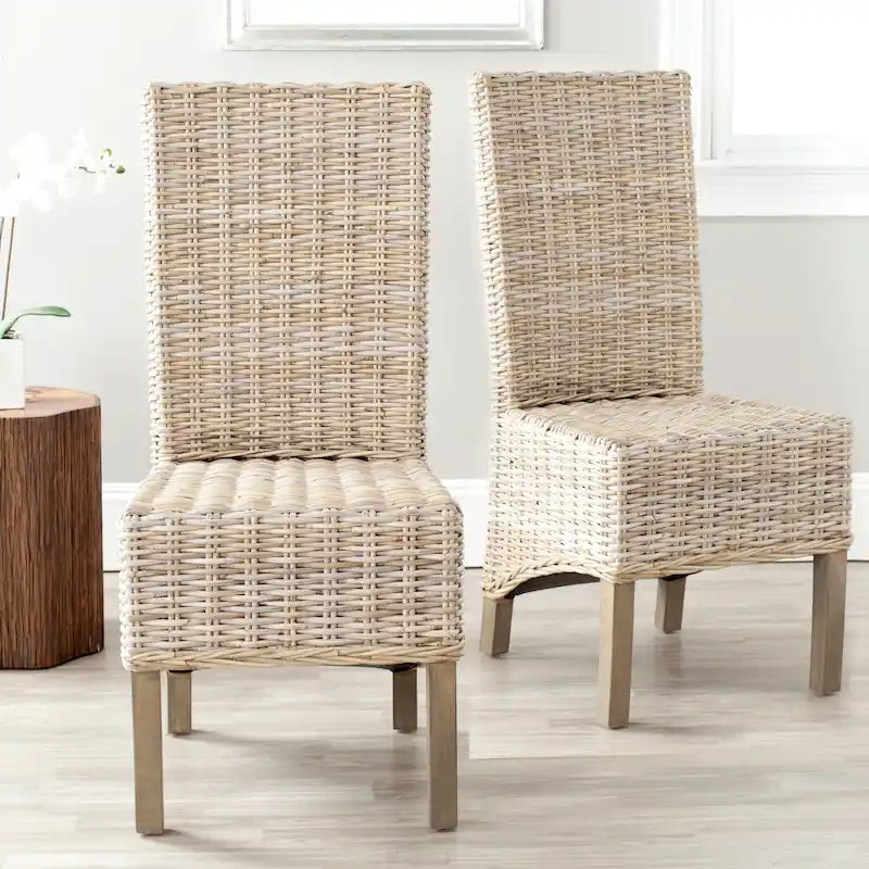 Conjunto de 2 cadeiras de jantar em vime natural 19W x 22D x 41H, estilo boho costeiro