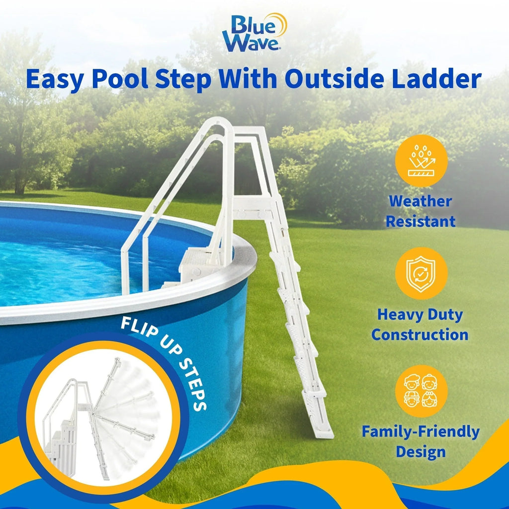 Marche d’accès facile Blue Wave pour piscine avec échelle extérieure pour piscines hors sol - 32.5 in. W x 56 in. D x 81 in. H