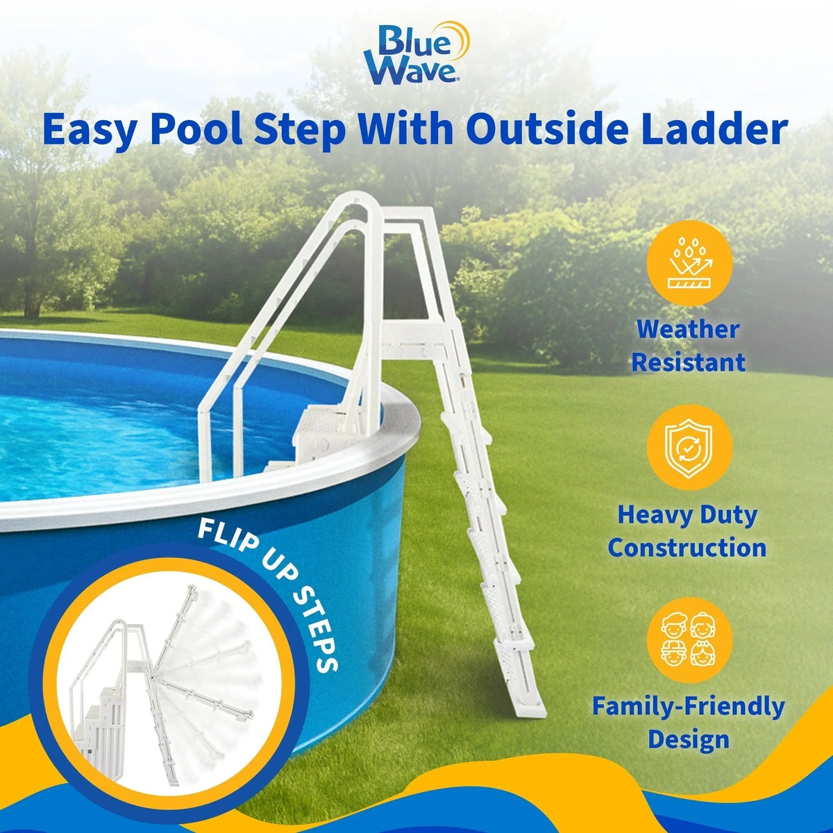 Marche d’accès facile Blue Wave pour piscine avec échelle extérieure pour piscines hors sol - 32.5 in. W x 56 in. D x 81 in. H