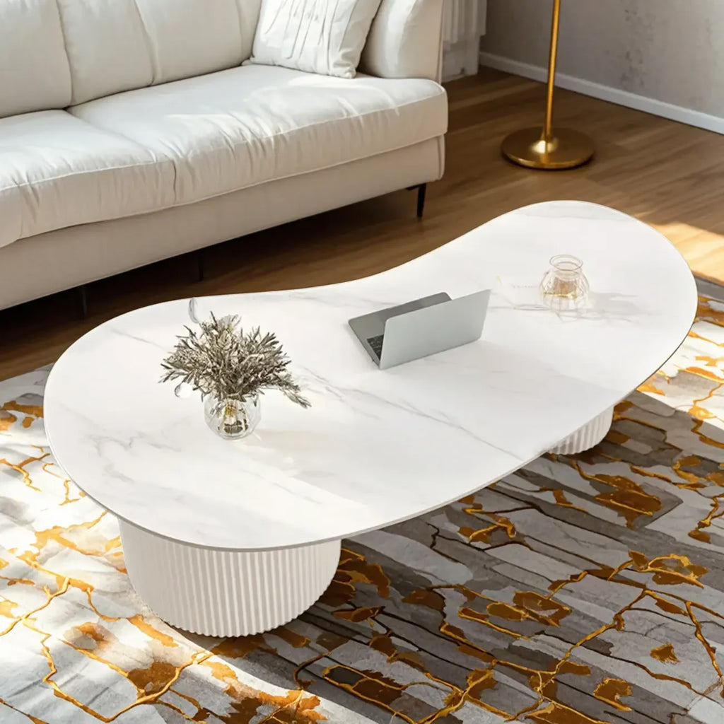 Minimalistischer ovaler Standard-Couchtisch in Weiß mit 2 Schubladen