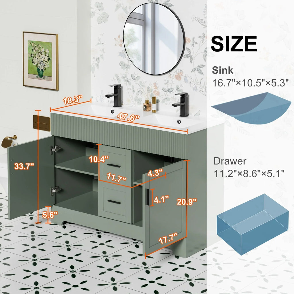 Wavy Line Badezimmermöbel-Set mit Waschbecken und Wasserhahn, 30/36/48 Zoll