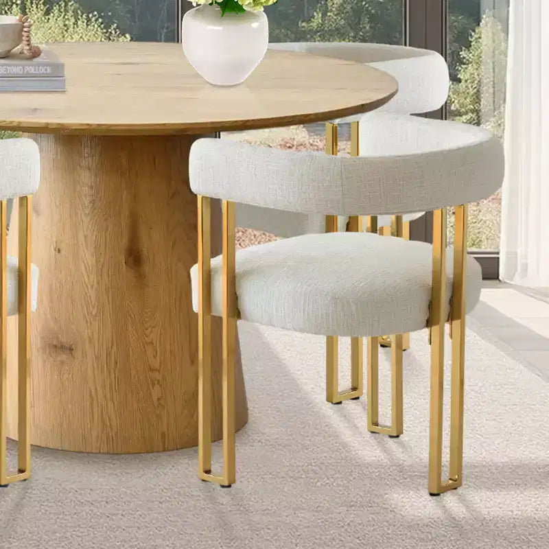 Conjunto de mesa de jantar extensível de redonda para oval com 4 cadeirões de veludo, design moderno com pé central, acomoda até 8 pessoas-Panipeachy