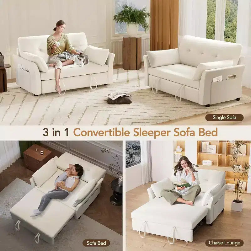 Divano letto trasformabile 3-in-1 Dyonery, divano letto estraibile con tasca laterale e schienale regolabile, montaggio senza attrezzi, divanetto pieghevole