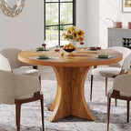 Mesa de jantar redonda Lantine de 47.24 polegadas para 4-6 pessoas, mesa de cozinha estilo quinta com base de pedestal, mesa de jantar pequena para sala de jantar ou sala de estar, castanha