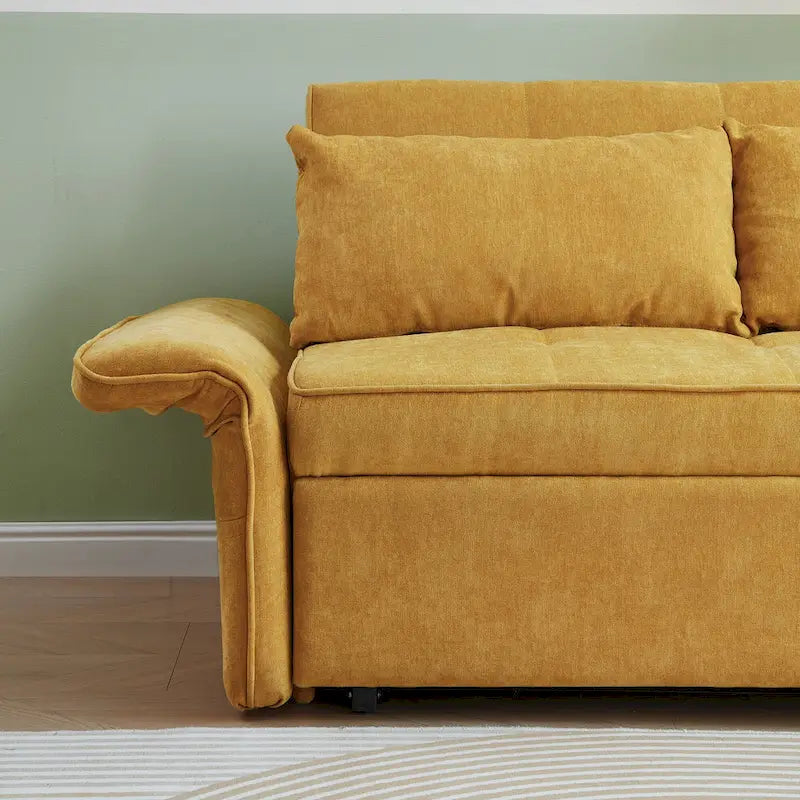 Rozkładana sofa z funkcją spania, tapicerowana żółtą tkaniną szenilową – 39.00 x 53.50 x 31.50