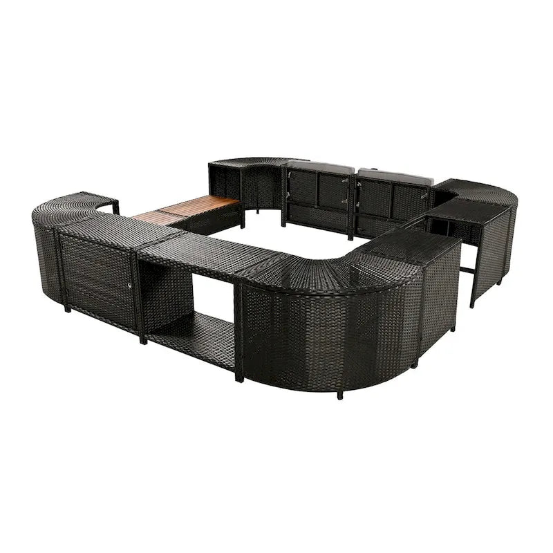 Spa-Umrandung, Spa-Gestell, viereckiges Outdoor-Lounge-Set aus Polyrattan