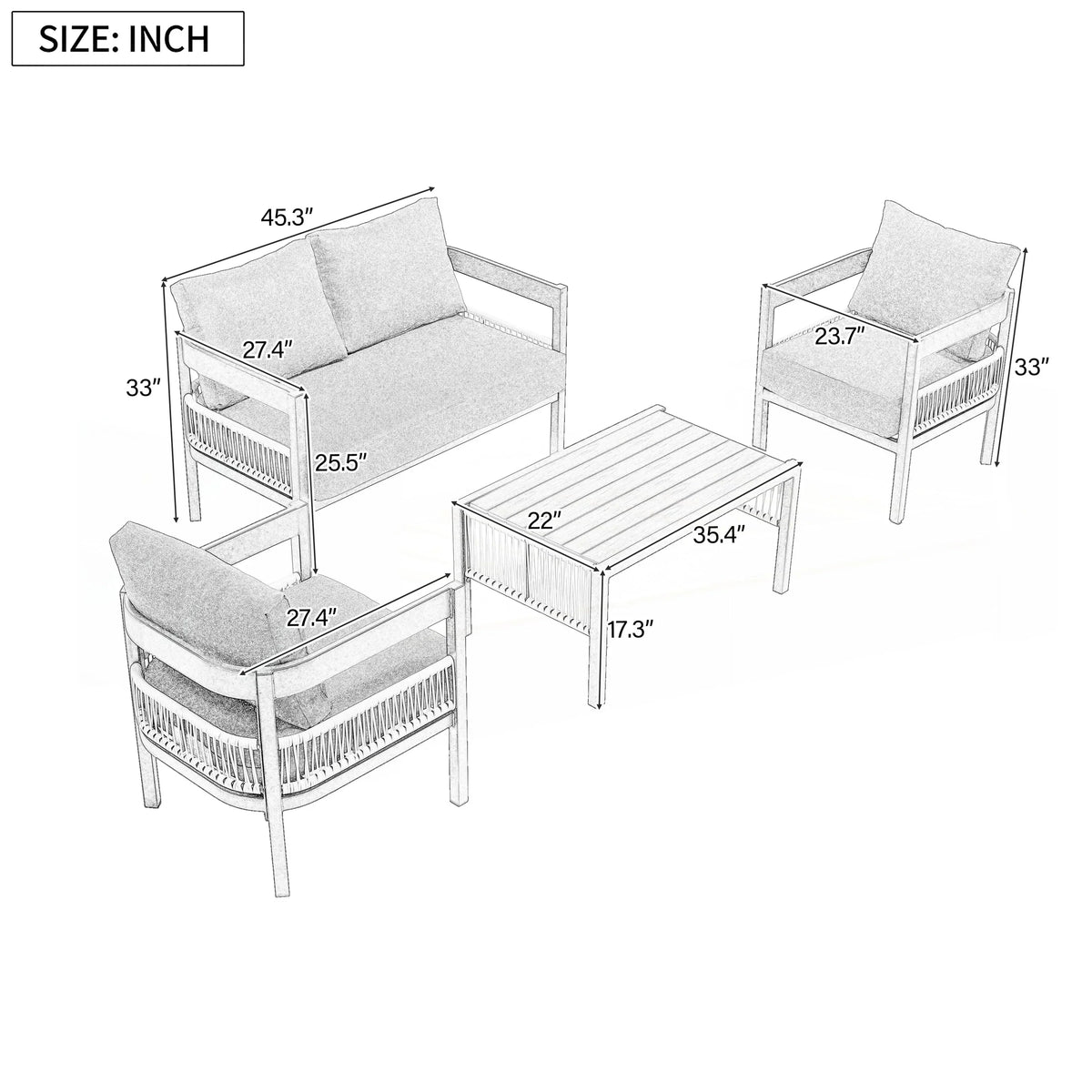Conjunto de sofá de exterior com 4 peças