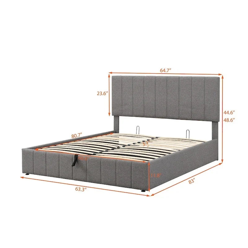 Polsterbett in Queen-Size-Größe mit hydraulischem Stauraumsystem – Beige