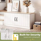 Banc à chaussures à 2 portes avec étagères réglables et espace de rangement dissimulé, naturel + blanc/Whi5te