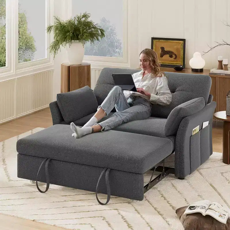 Dyonery 3-in-1-Schlafsofa, ausziehbares Schlafsofa mit Seitentasche und verstellbarer Rückenlehne, werkzeuglose Montage, klappbares Loveseat