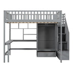 Lit mezzanine double en pin avec bureau et rangement