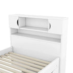 Letto a piattaforma Captain matrimoniale o singolo con 4 cassetti e ripiani contenitori, struttura in legno massello con testiera libreria contenitore