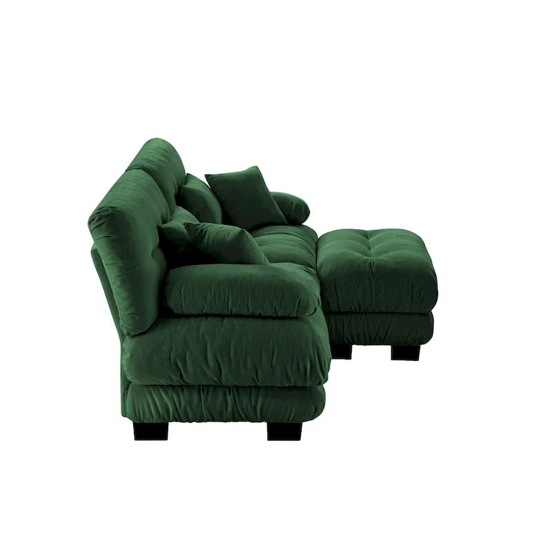 Sofá de dois lugares em forma de L, sofá modular em chenille com almofadas lombares