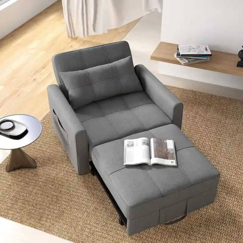 Rozkładany fotel do spania 3 w 1, rozkładana, regulowana i składana tapicerowana sofa wypoczynkowa