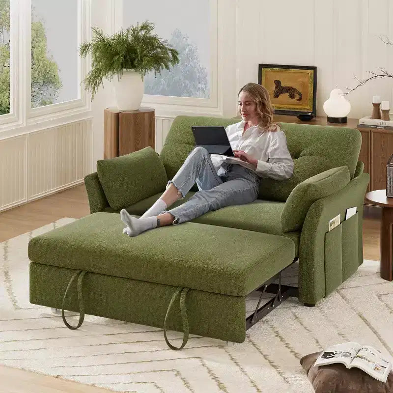 Dyonery 3-in-1-Schlafsofa, ausziehbares Schlafsofa mit Seitentasche und verstellbarer Rückenlehne, werkzeuglose Montage, klappbares Loveseat