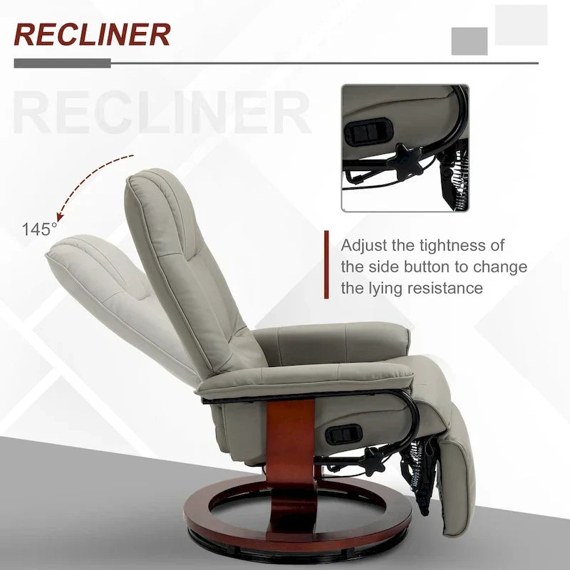 Fauteuil inclinable HomCom en similicuir, réglable, à base pivotante et commande manuelle, avec repose-pieds confortable et relaxant