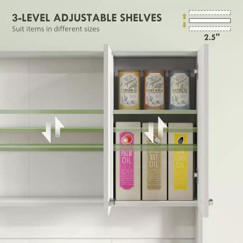 71 Küchenschrank, hoher Aufbewahrungsschrank mit Mikrowellenablage, moderner Küchenbuffetschrank, 3 verstellbare Regalböden für Wohnzimmer und Esszimmer