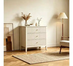 Comò Heynemo a 3 cassetti, comodino in legno verniciato alto 30 pollici con contenitore, ampia cassettiera moderna con guide a sfere