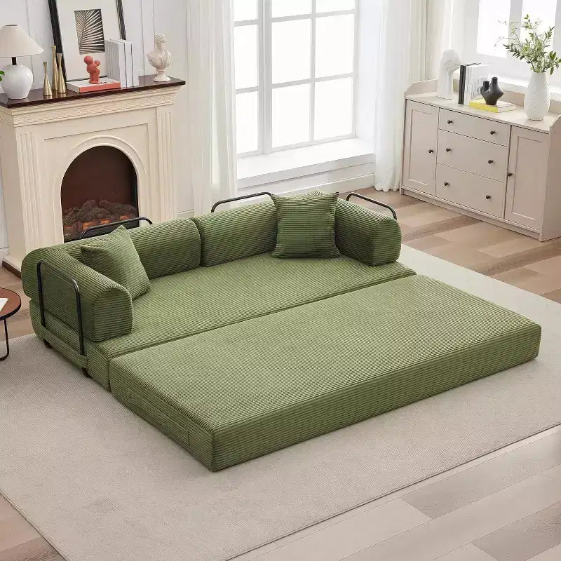 2-in-1 slaapbank, comfortabele opklapbare corduroy-slaapbank met diepe zitting en brede armleuningen, bank zonder frame voor woonkamer en appartementen