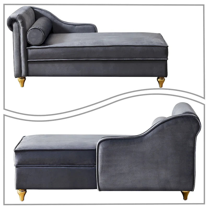 Elegante französische Chaiselongue mit Samtbezug, Stauraum und Kissen