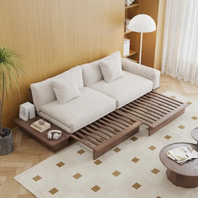 JASIWAY nowoczesna sofa z litego drewna tapicerowana bawełną i lnem