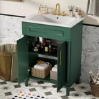 Meuble-lavabo de salle de bains de 24 pouces avec lavabo en céramique, meuble de style Shaker, 2 portes à fermeture amortie et structure en bois massif pour petite salle de bains ou cabinet de toilette
