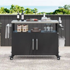 Isola da cucina per esterni con piano in acciaio inox, tavolo carrello per barbecue in metallo con mobiletto contenitore - N/A
