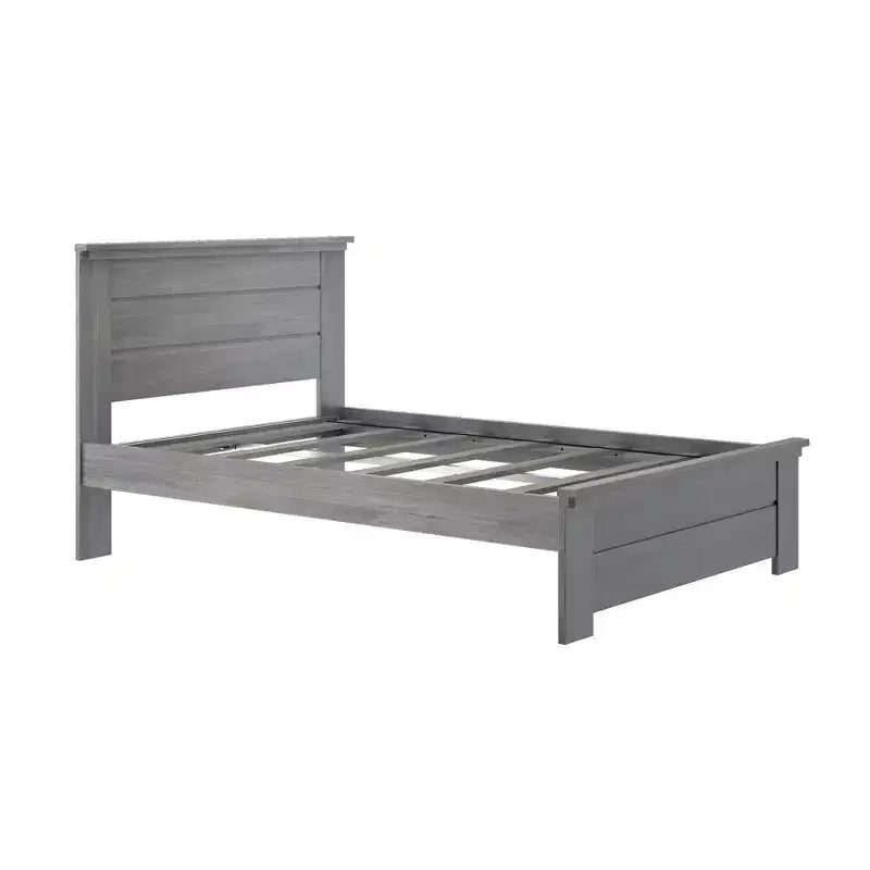 Estrutura de cama de tamanho casal Plank+Beam estilo quinta, com cabeceira, cama de plataforma em madeira maciça